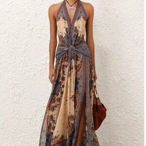 Zimmermann Ascension Plunge Halter Maxi Dress